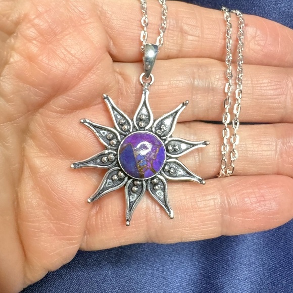 Pendant Mohave Purple Sunburst 925 Sterling Silver Necklace - Picture 7 of 7